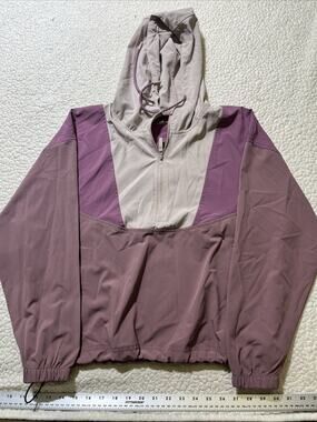 Leg3nd Windbreaker Purple w/Tan Quarter Zip w/Hood- Unisex Size S